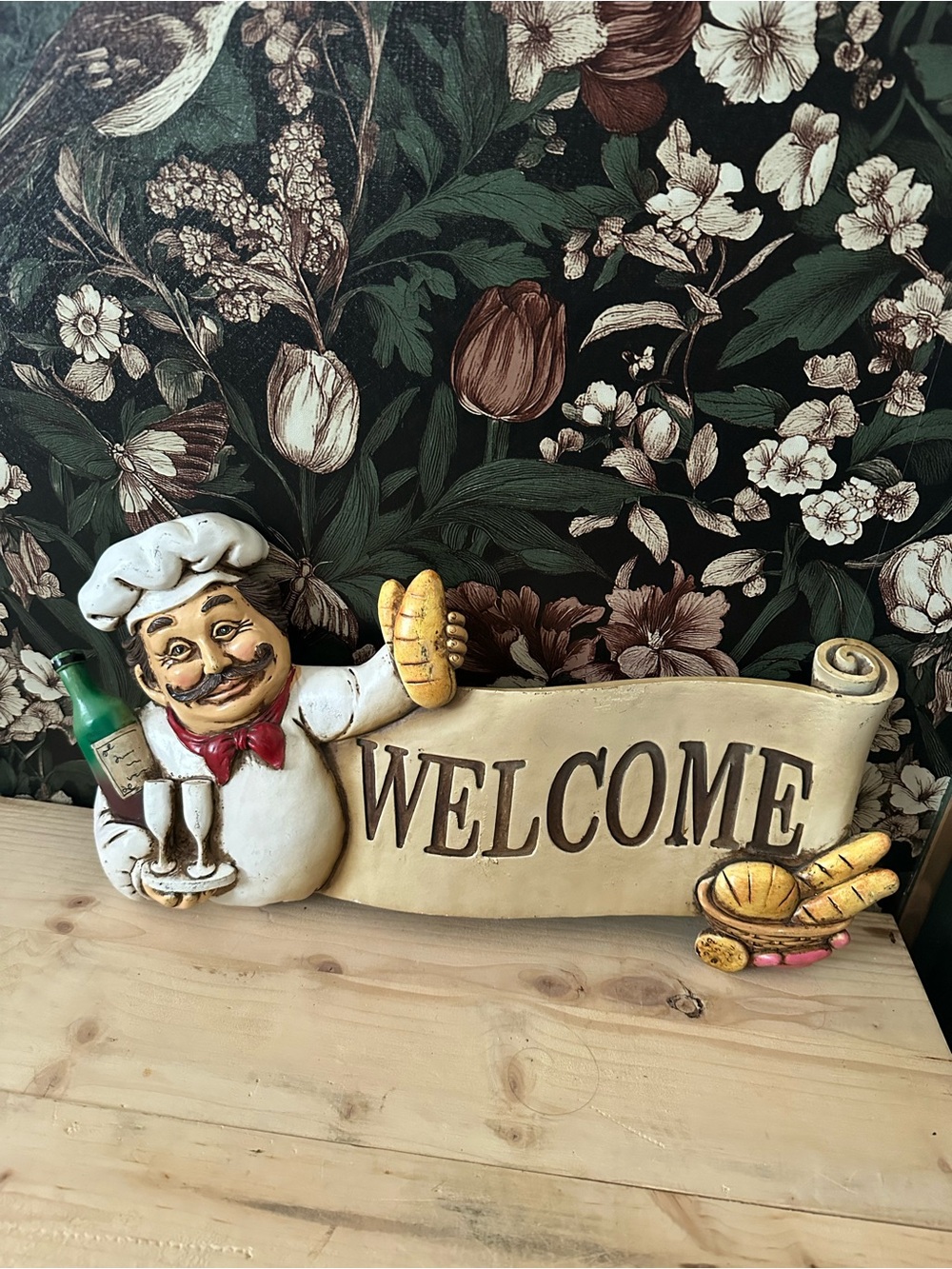 Welcome Wall Hanging Sign Fruit Veggies Food Fat Chubby Chef